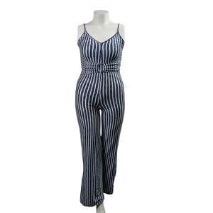 Italy Moda Blue White Striped Belted Wide Leg Jumpsuit Size 1